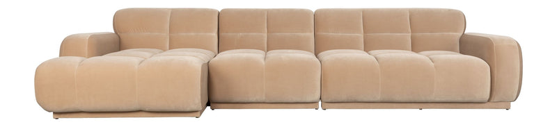 Sofa Hazel mit Chaiselongue links in Beige, Eukalyptusholz-Gestell