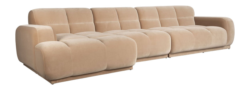 Sofa Hazel mit Chaiselongue links in Beige, Eukalyptusholz-Gestell