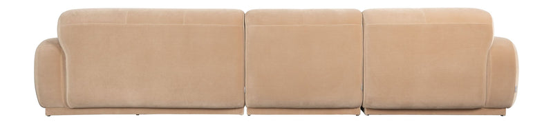 Sofa Hazel mit Chaiselongue links in Beige, Eukalyptusholz-Gestell