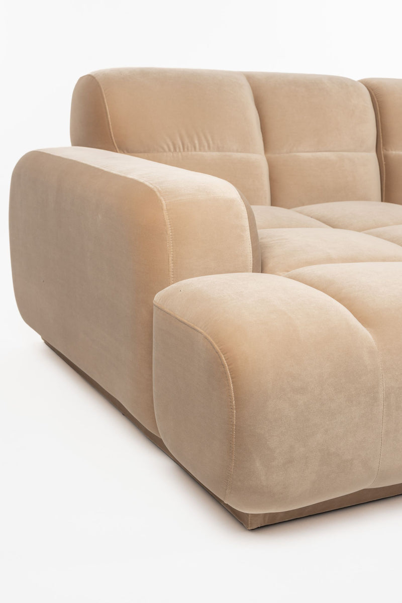 Sofa Hazel mit Chaiselongue links in Beige, Eukalyptusholz-Gestell