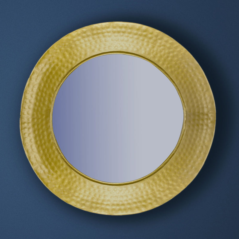 Wandspiegel Rund Gold 60 cm mit Hammerschlag-Rahmen, Flurspiegel Eisen