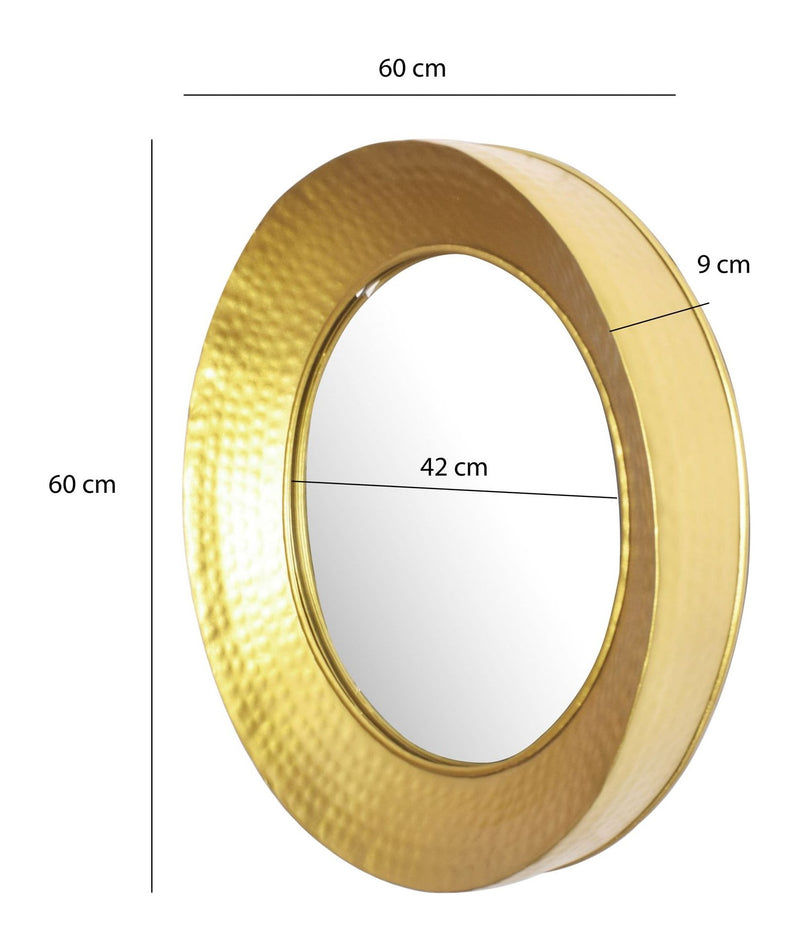 Wandspiegel Rund Gold 60 cm mit Hammerschlag-Rahmen, Flurspiegel Eisen