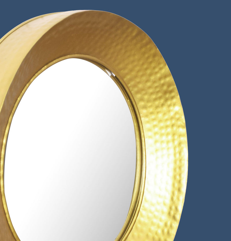 Wandspiegel Rund Gold 60 cm mit Hammerschlag-Rahmen, Flurspiegel Eisen
