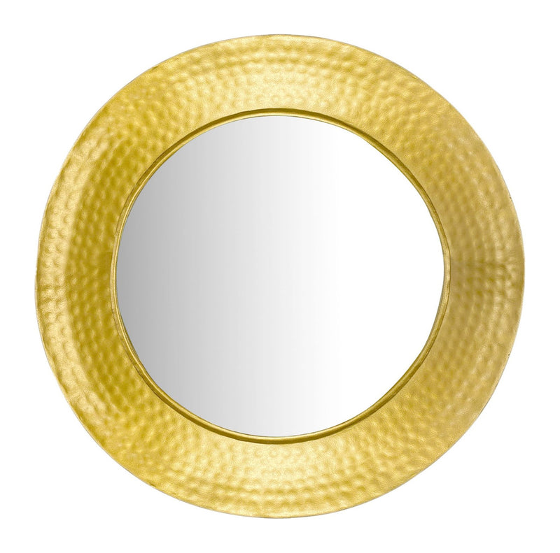 Wandspiegel Rund Gold 60 cm mit Hammerschlag-Rahmen, Flurspiegel Eisen