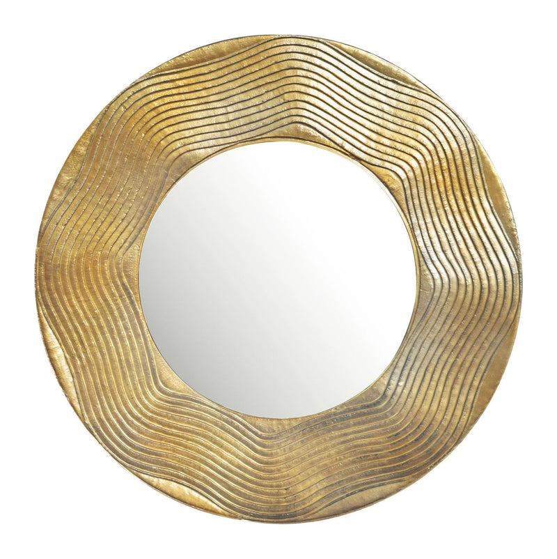Wandspiegel Rund Gold 74 cm, Hängespiegel mit Wellenmuster-Rahmen