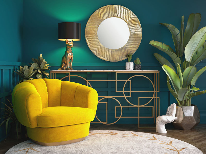 Wandspiegel Rund Gold 74 cm, Hängespiegel mit Wellenmuster-Rahmen