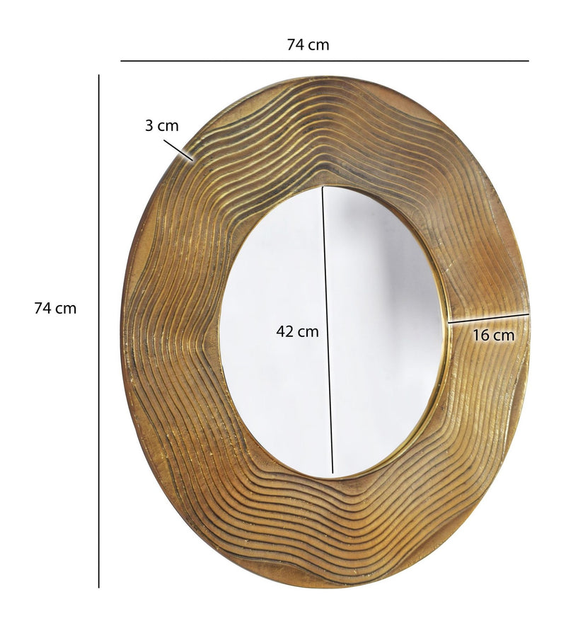Wandspiegel Rund Gold 74 cm, Hängespiegel mit Wellenmuster-Rahmen