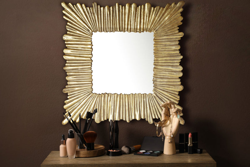 Wandspiegel Sonnenstrahlen-Design 75x75 cm Gold mit Aluminiumrahmen