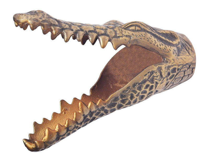 Wanddeko Krokodil Gold aus Aluminium – Handgefertigte Wandskulptur