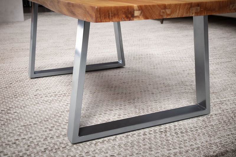 Couchtisch Akazie Massivholz 120x60x46 cm, Baumkante mit Chromgestell