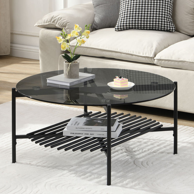 Couchtisch Rund 80 cm Glas & Metall Schwarz Wohnling Industrial Design