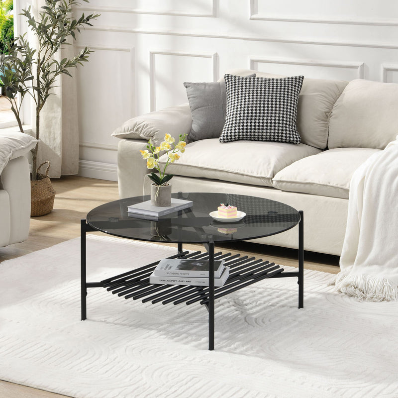 Couchtisch Rund 80 cm Glas & Metall Schwarz Wohnling Industrial Design