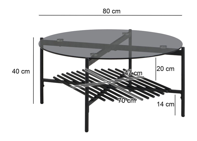 Couchtisch Rund 80 cm Glas & Metall Schwarz Wohnling Industrial Design