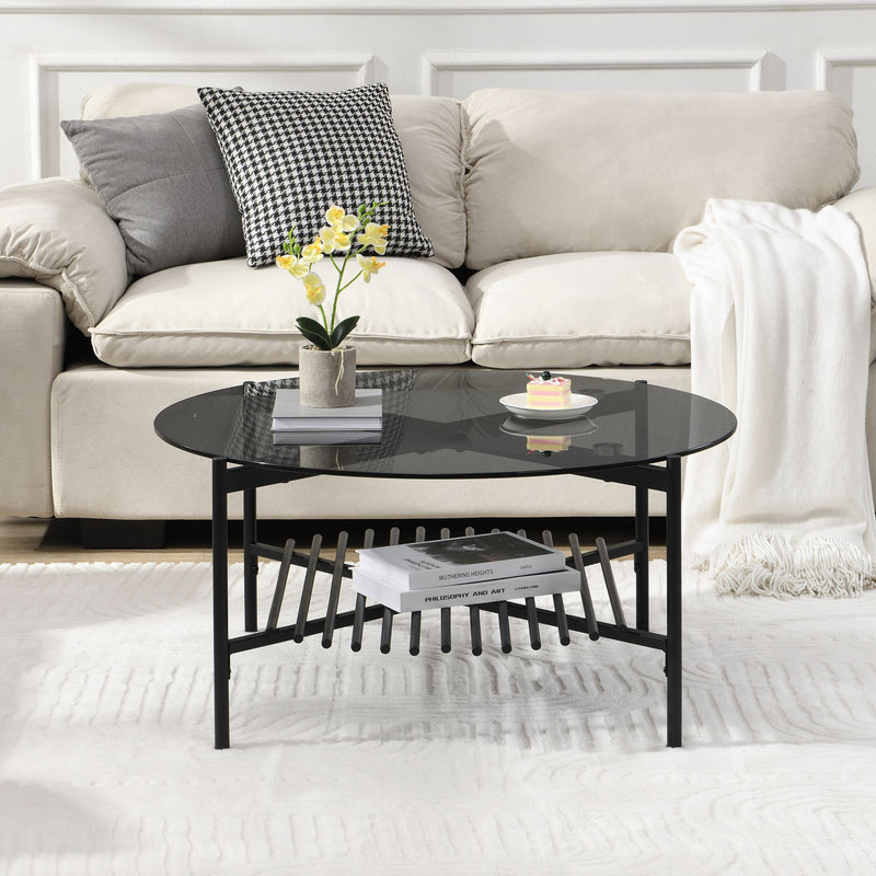 Couchtisch Rund 80 cm Glas & Metall Schwarz Wohnling Industrial Design