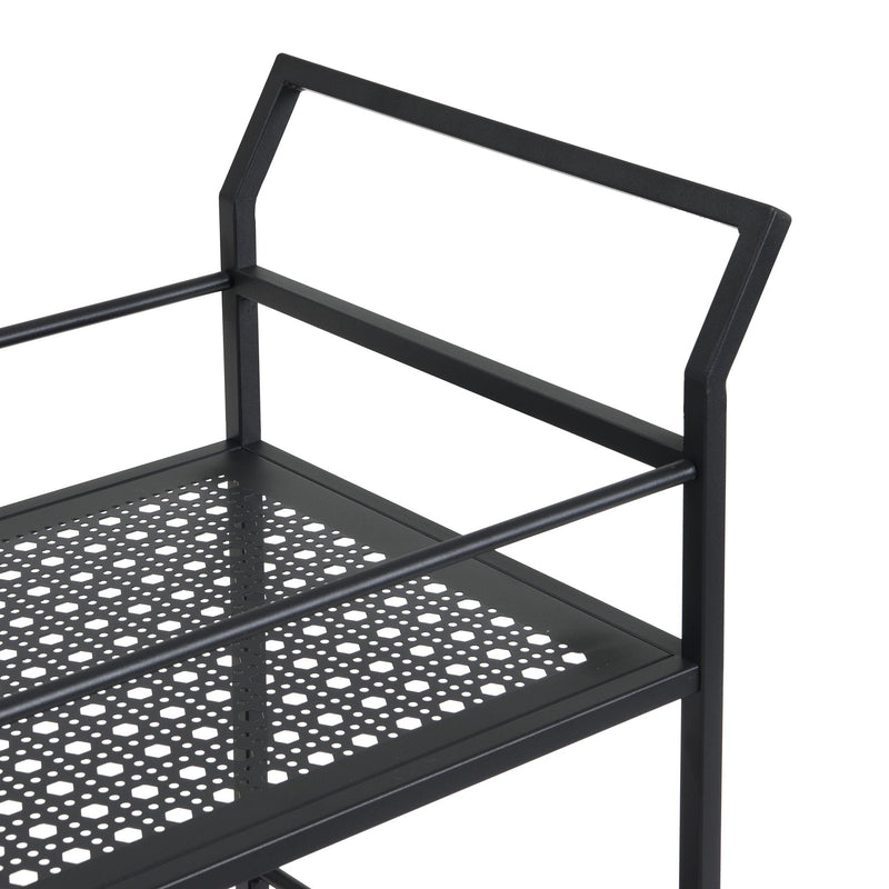 Servierwagen aus Metall in Schwarz mit Rollen & Bremsen, 2 Ebenen
