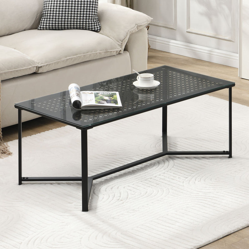 Couchtisch Schwarz 100 cm Glas & Metall im Industrial-Design