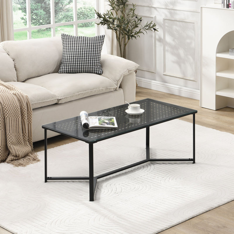 Couchtisch Schwarz 100 cm Glas & Metall im Industrial-Design