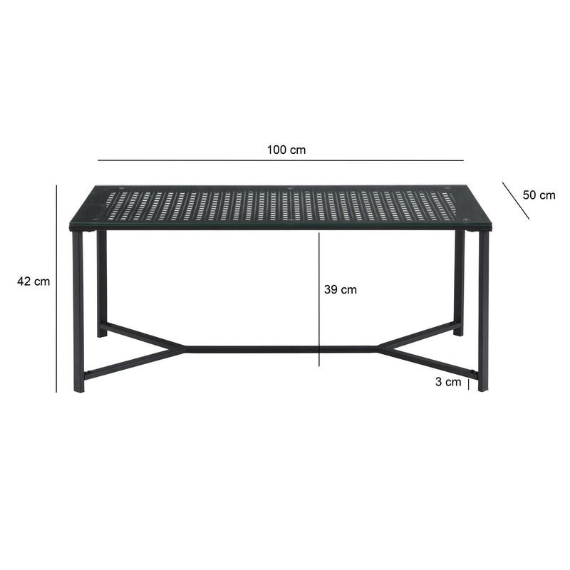 Couchtisch Schwarz 100 cm Glas & Metall im Industrial-Design