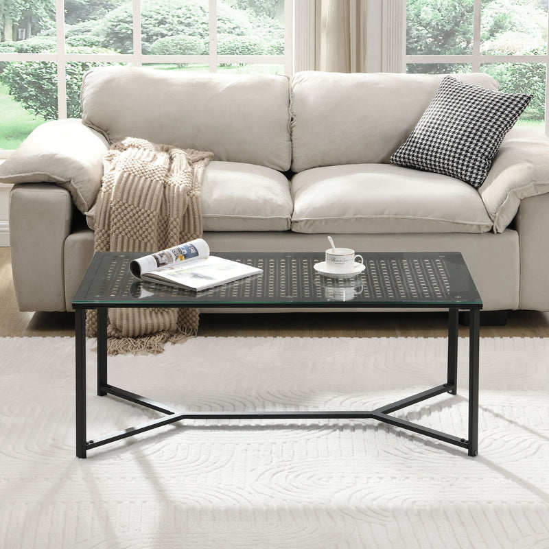 Couchtisch Schwarz 100 cm Glas & Metall im Industrial-Design