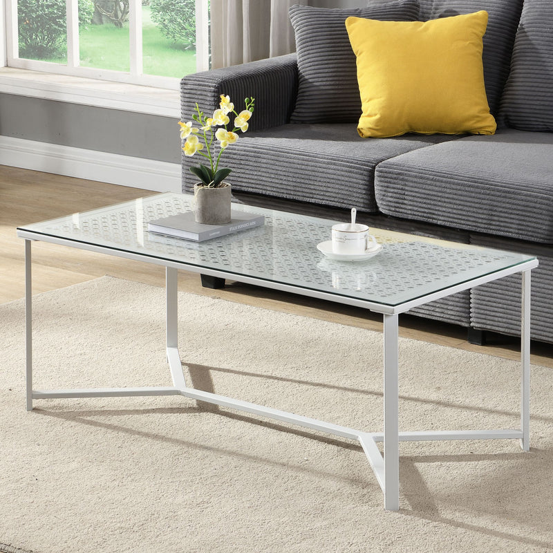 Couchtisch Glas Metall Weiß 100 cm, Wohnzimmertisch Industrial Design
