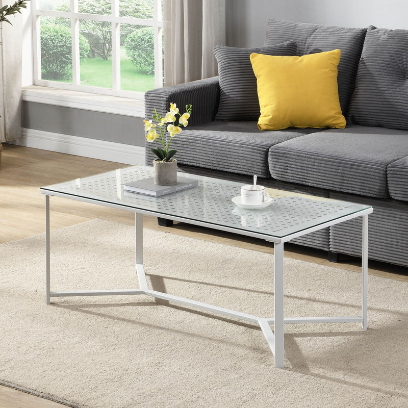 Couchtisch Glas Metall Weiß 100 cm, Wohnzimmertisch Industrial Design