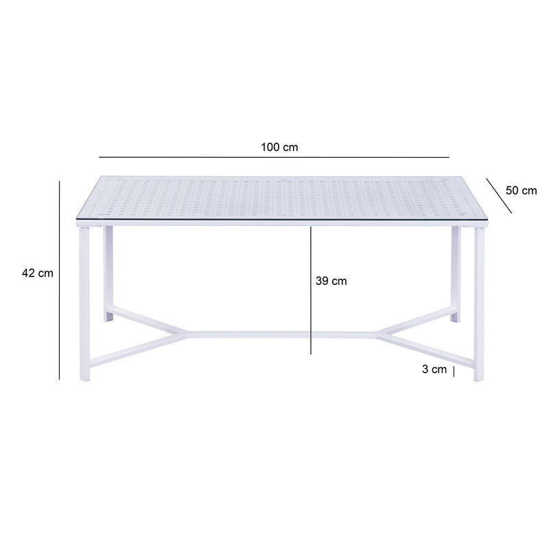 Couchtisch Glas Metall Weiß 100 cm, Wohnzimmertisch Industrial Design
