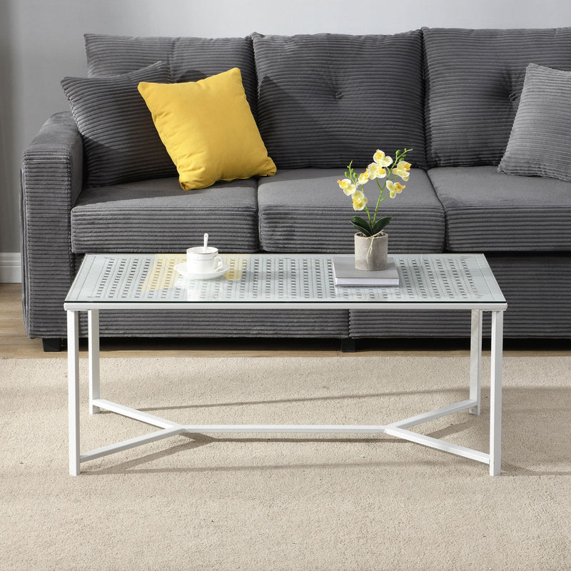 Couchtisch Glas Metall Weiß 100 cm, Wohnzimmertisch Industrial Design
