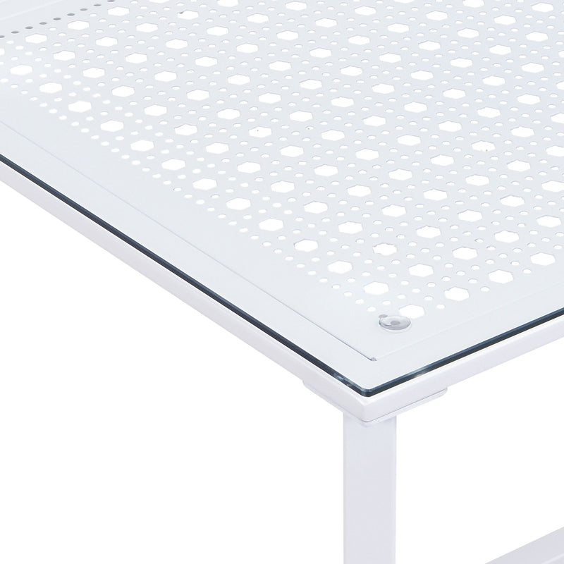 Couchtisch Glas Metall Weiß 100 cm, Wohnzimmertisch Industrial Design