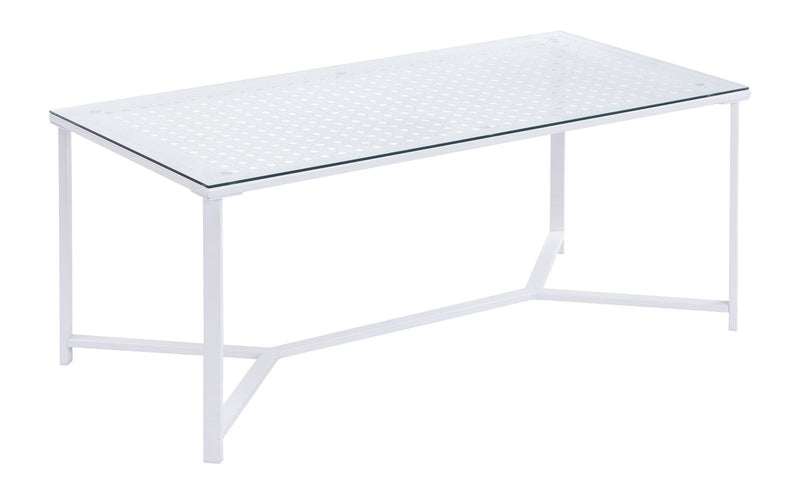 Couchtisch Glas Metall Weiß 100 cm, Wohnzimmertisch Industrial Design
