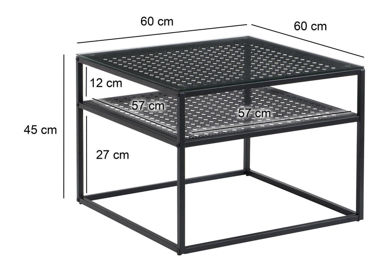 Couchtisch Glas Metall Schwarz 60x60x45 cm mit Ablage von Wohnling