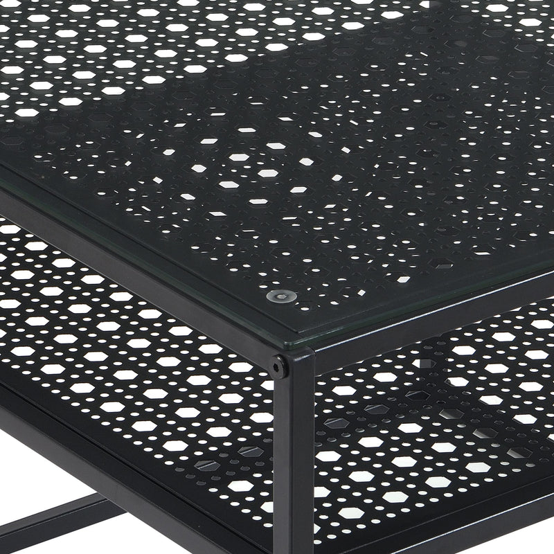 Couchtisch Glas Metall Schwarz 60x60x45 cm mit Ablage von Wohnling