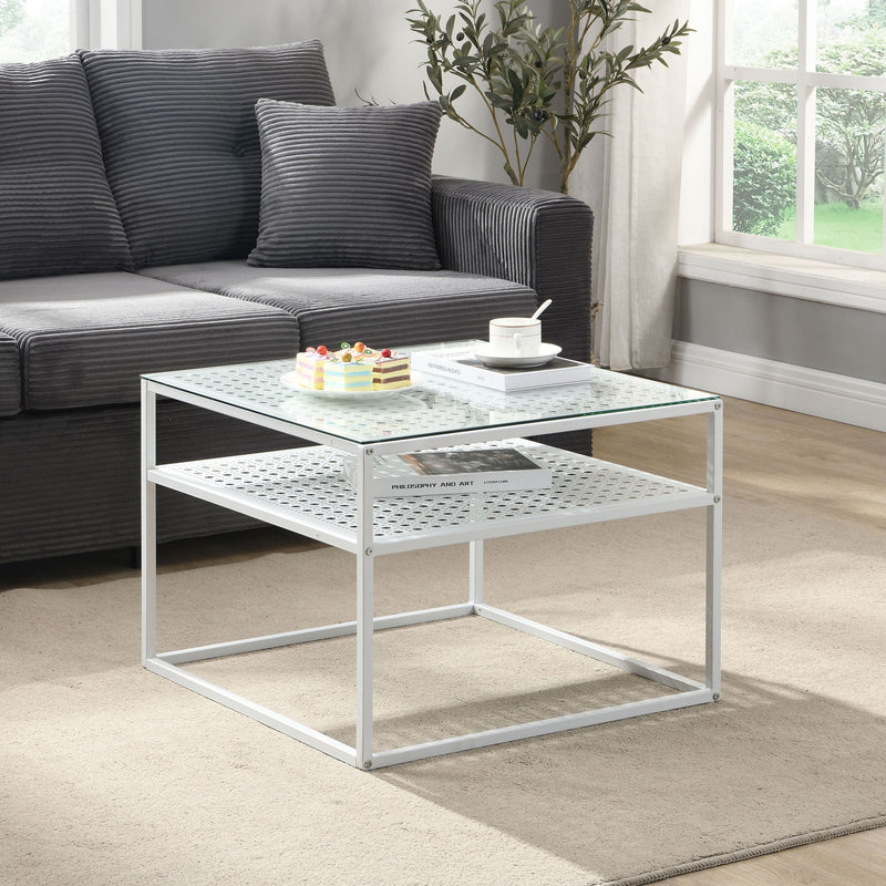 Wohnling Couchtisch Glas Metall Weiß, Quadratisch 60x60 cm mit Ablage