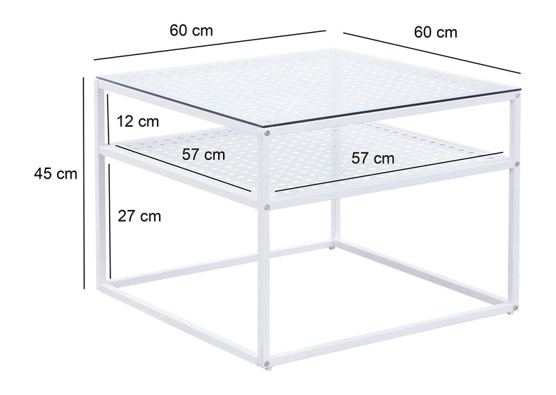 Wohnling Couchtisch Glas Metall Weiß, Quadratisch 60x60 cm mit Ablage