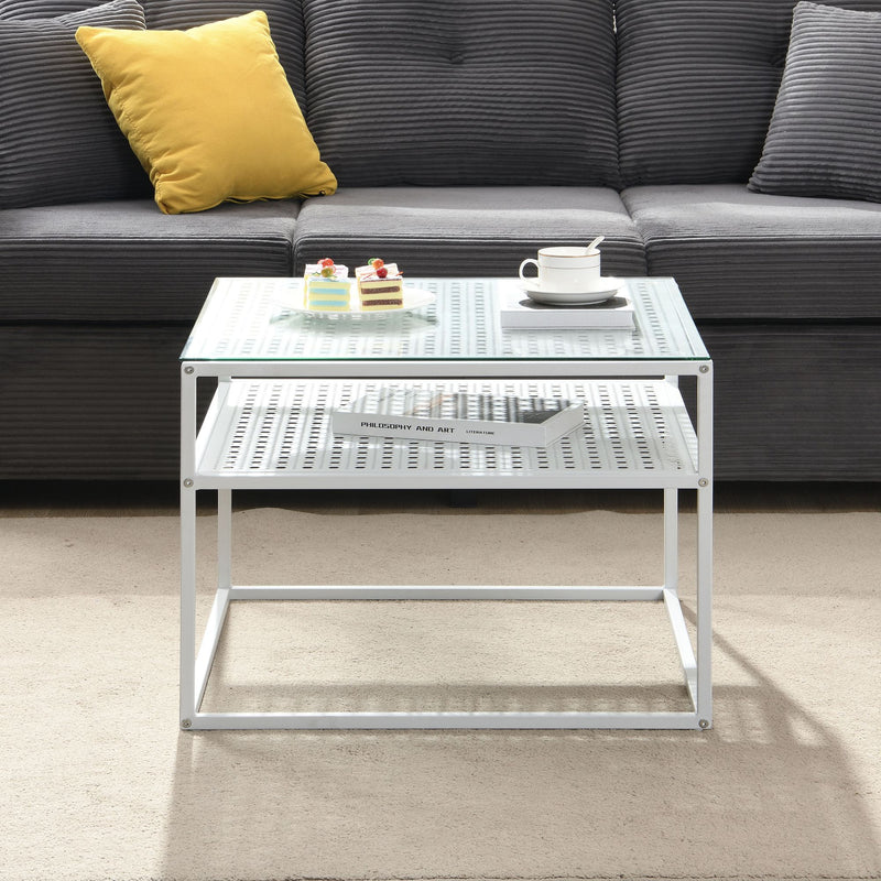Wohnling Couchtisch Glas Metall Weiß, Quadratisch 60x60 cm mit Ablage