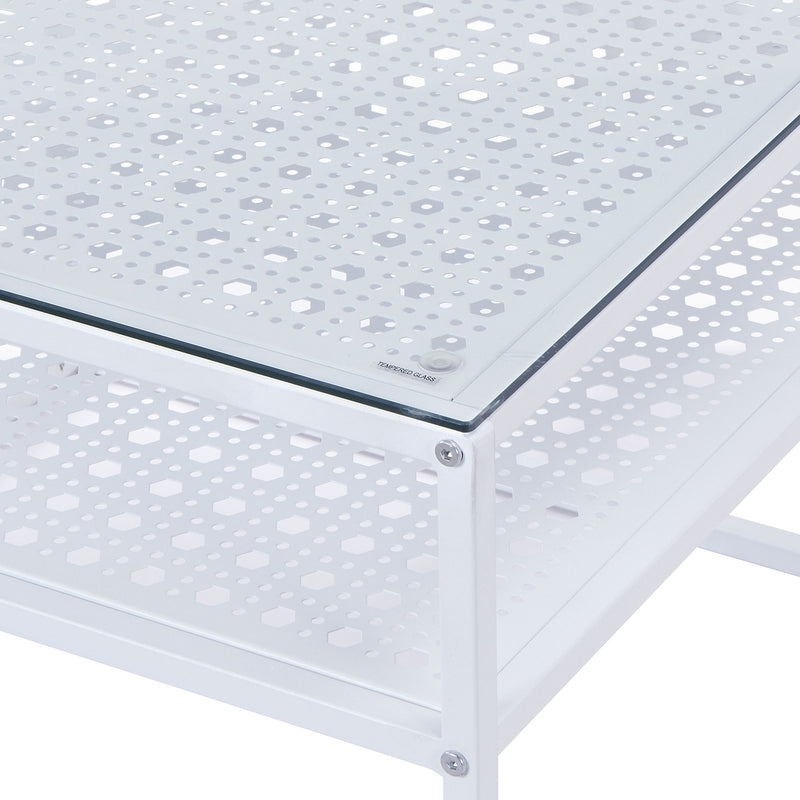 Wohnling Couchtisch Glas Metall Weiß, Quadratisch 60x60 cm mit Ablage