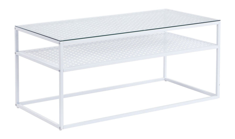 Couchtisch Glas Rechteckig 100 cm Weiß mit Ablage, Industrial-Design