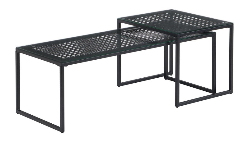 Wohnling Satztisch 2er-Set Glas & Metall Schwarz, Couchtisch modern