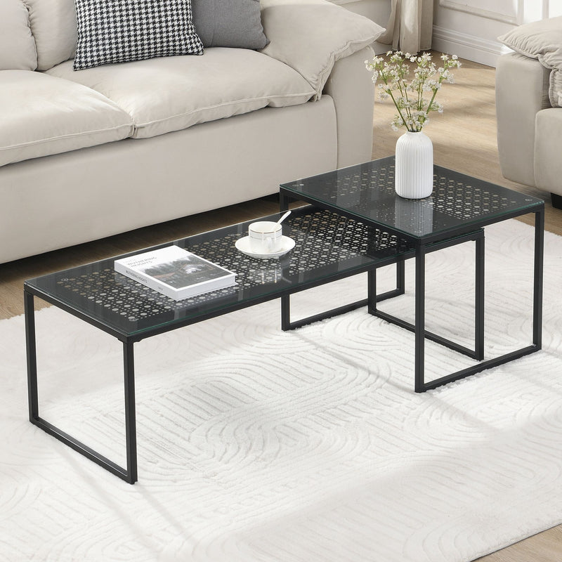 Wohnling Satztisch 2er-Set Glas & Metall Schwarz, Couchtisch modern