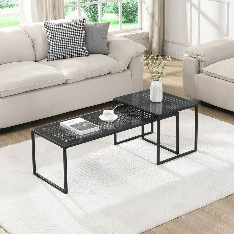 Wohnling Satztisch 2er-Set Glas & Metall Schwarz, Couchtisch modern