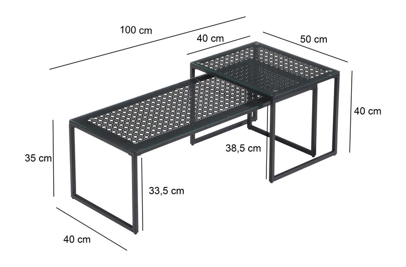 Wohnling Satztisch 2er-Set Glas & Metall Schwarz, Couchtisch modern