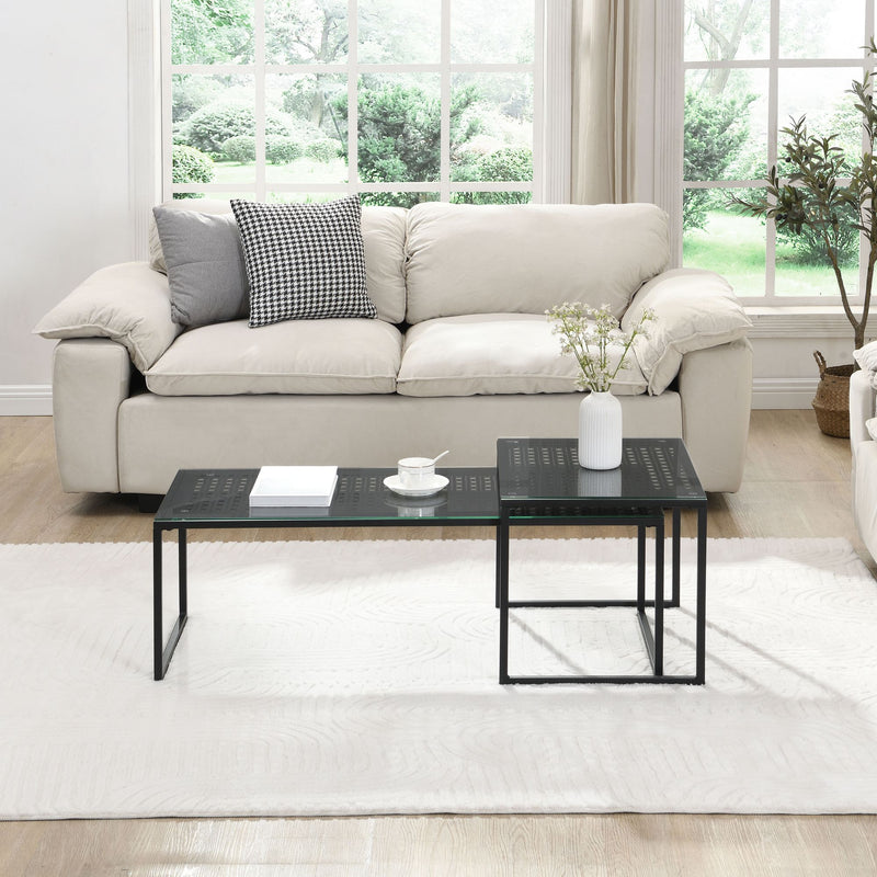 Wohnling Satztisch 2er-Set Glas & Metall Schwarz, Couchtisch modern