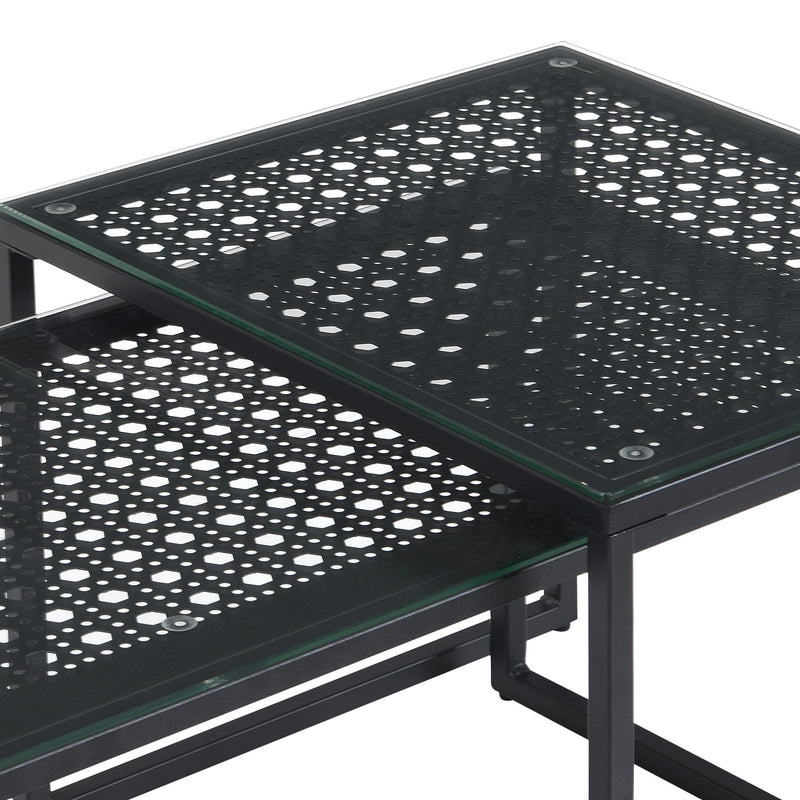 Wohnling Satztisch 2er-Set Glas & Metall Schwarz, Couchtisch modern