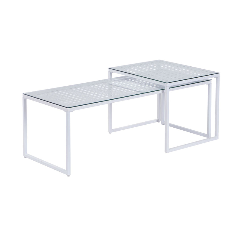 Satztisch Glas & Metall 2er-Set in Weiß, Couchtisch für Wohnzimmer