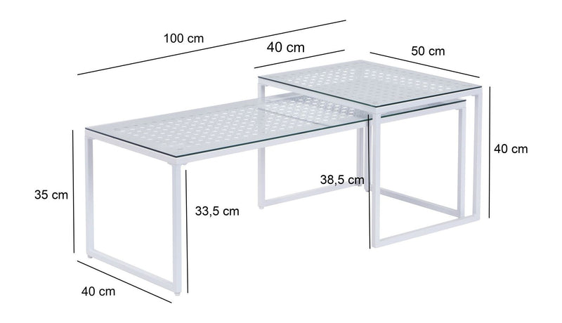 Satztisch Glas & Metall 2er-Set in Weiß, Couchtisch für Wohnzimmer
