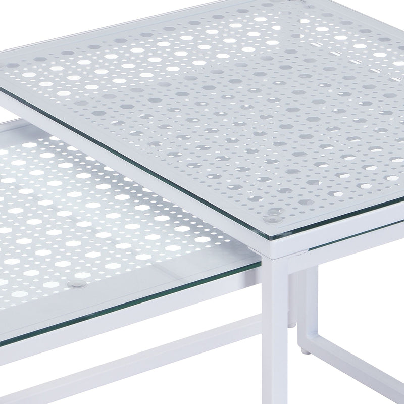 Satztisch Glas & Metall 2er-Set in Weiß, Couchtisch für Wohnzimmer