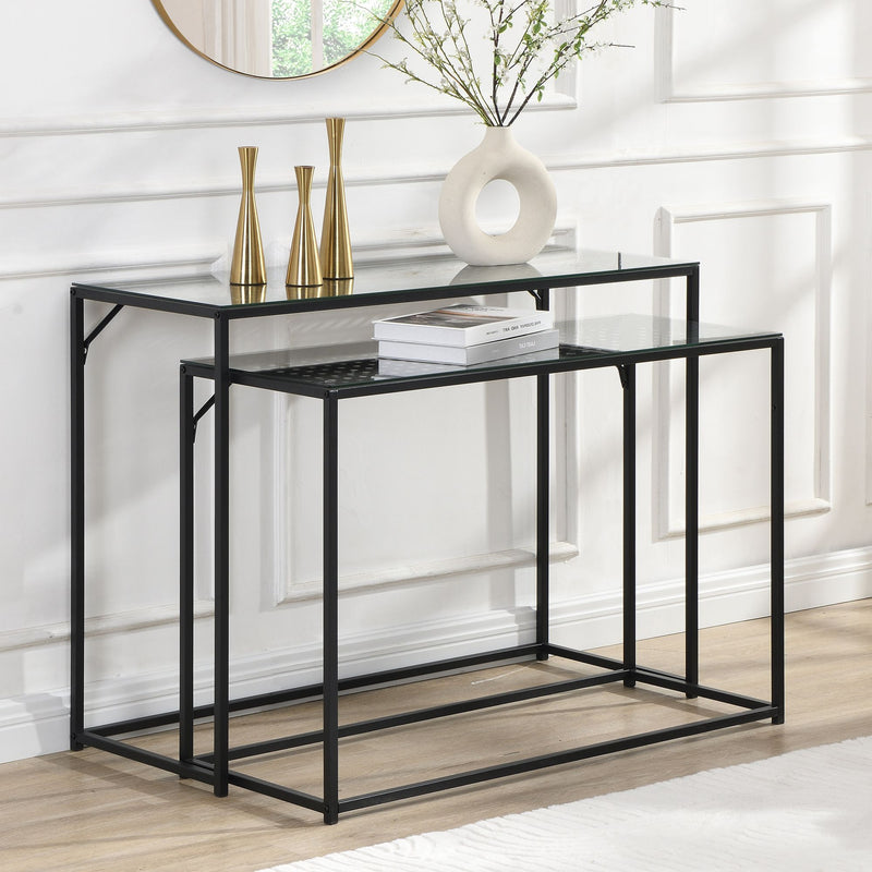 Konsolentisch-Set Schwarz mit Glasplatte im Industrial-Design