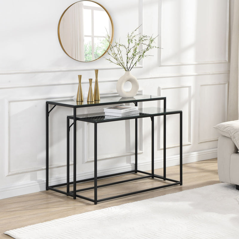 Konsolentisch-Set Schwarz mit Glasplatte im Industrial-Design