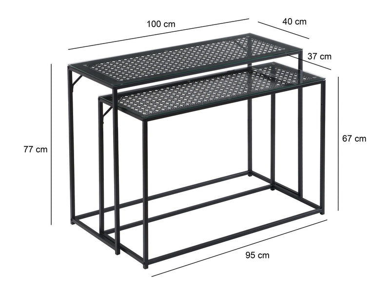 Konsolentisch-Set Schwarz mit Glasplatte im Industrial-Design