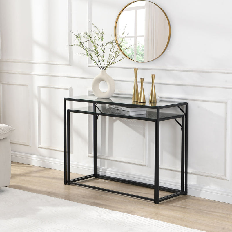 Konsolentisch-Set Schwarz mit Glasplatte im Industrial-Design