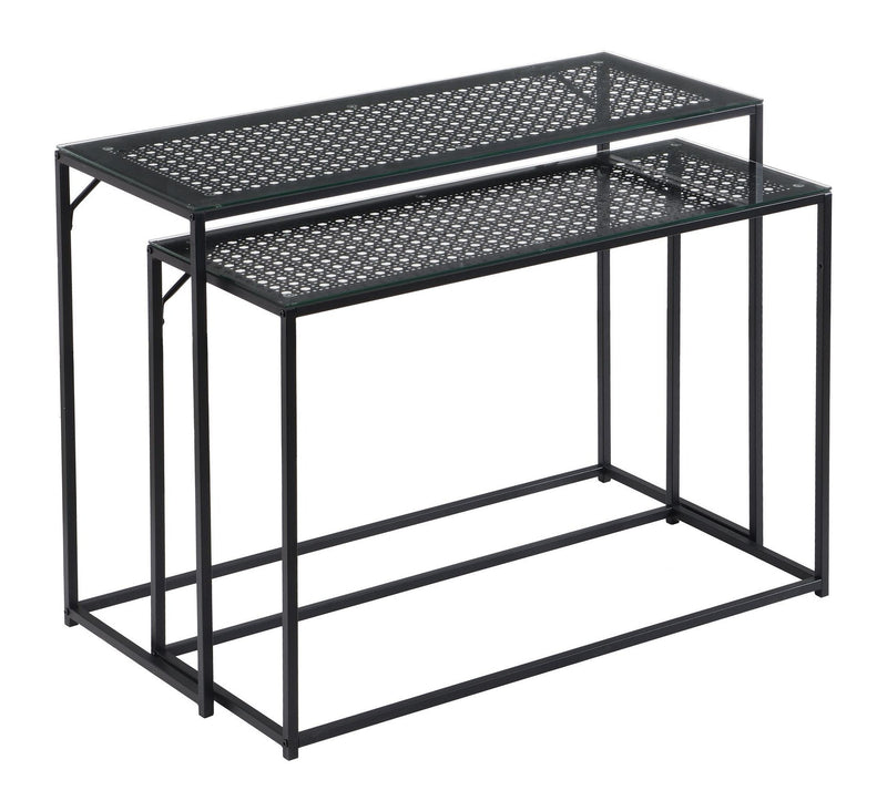 Konsolentisch-Set Schwarz mit Glasplatte im Industrial-Design